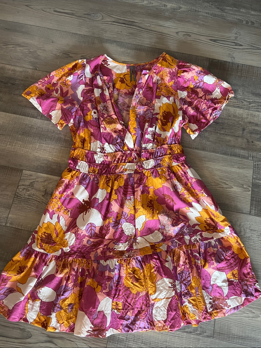 Anthropologie Pink & Yellow Floral Somerset Mini Dress